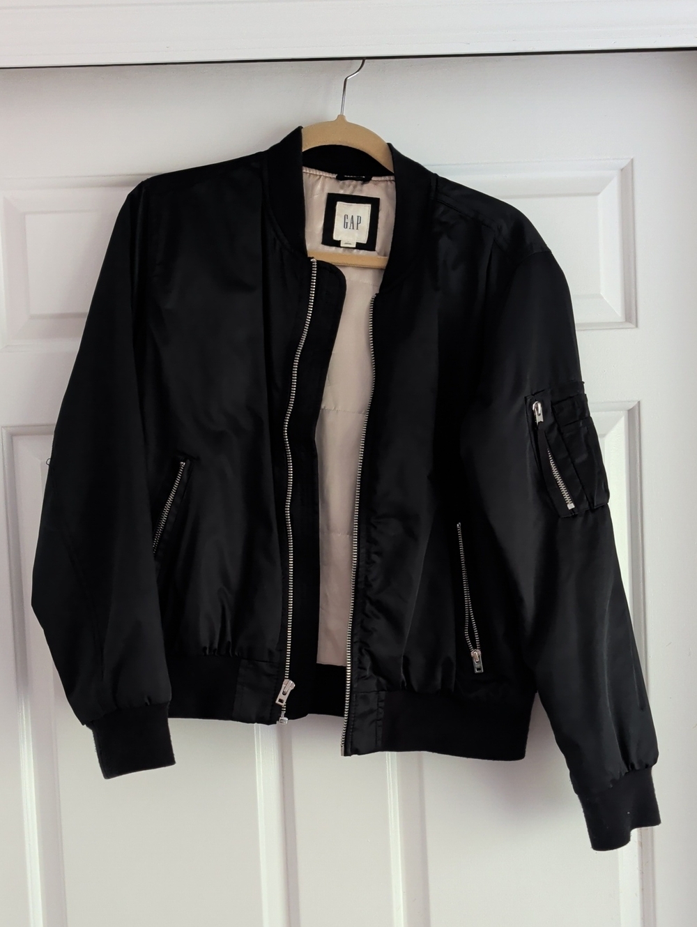 GAP Women's Black Satin Bomber Jacket